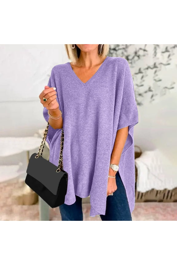 Sweater Cape Draped V Neck Loose Sweater Top Sweatshirt Long Pullover Sweaters for Women Extra Large Sweater Oversized Pullover Sweaters for Women Graphic Sweater Medium Puffy Sleeve Sweater