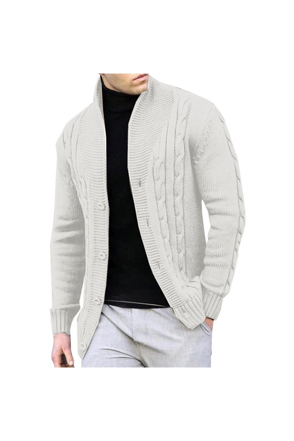 Sweater Cardigan For Men Stand Collar Button Down Solid Color Ribbed Outwear Casual Lightweight Knit Jackets (XL, White)