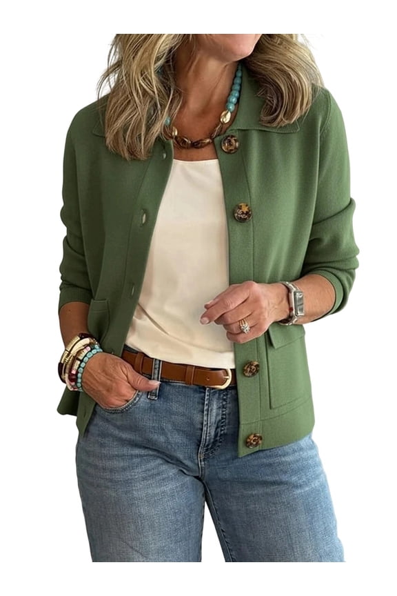 Sweater Cardigan Women Fall Winter Cropped Button Down Long Sleeve Casual Trendy Cardigan Sweater Jacket Green S