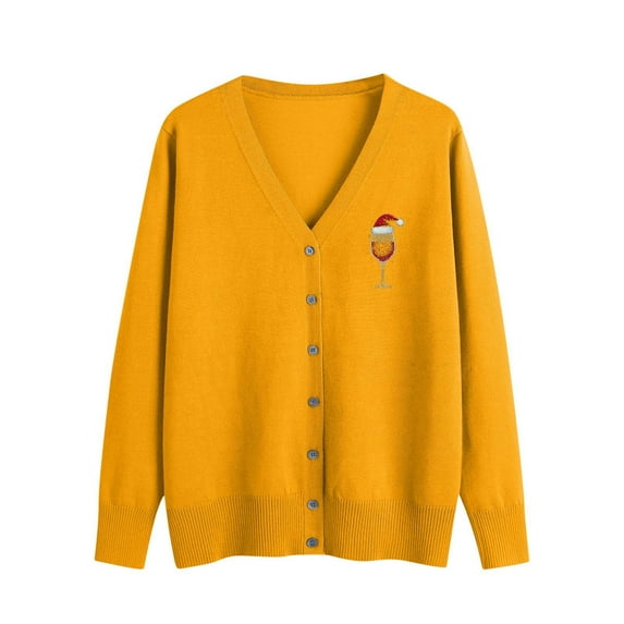 Sweater Cardigan Women - Fashion Casual Knit Jacket Outwear Ribbed Hem Cuffs Long Sleeve Button Up V Neck Knitwear (S, Yellow 04)