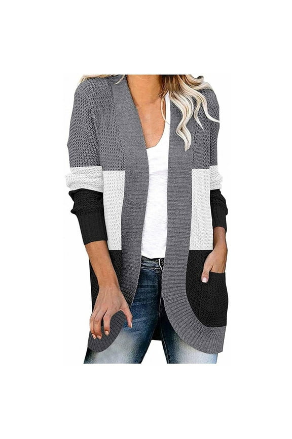 Sweater Cardigan for Women Winter Usmixi Sweater Cardigan for Women Loose Long Sleeve Spring Open Front Outwear Tops Fashion Color Block Knitted Coat Tops with Pocket Jacket Holiday