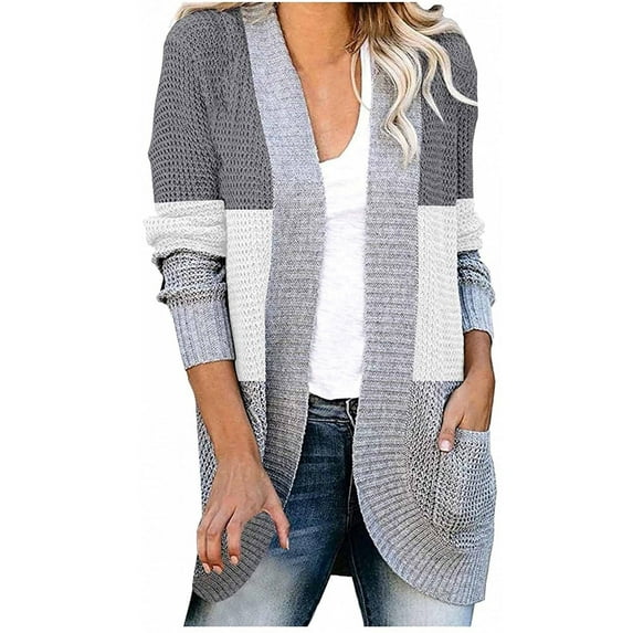 Sweater Cardigan for Women Winter Usmixi Sweater Cardigan for Women Loose Long Sleeve Spring Open Front Outwear Tops Fashion Color Block Knitted Coat Tops with Pocket Jacket Holiday