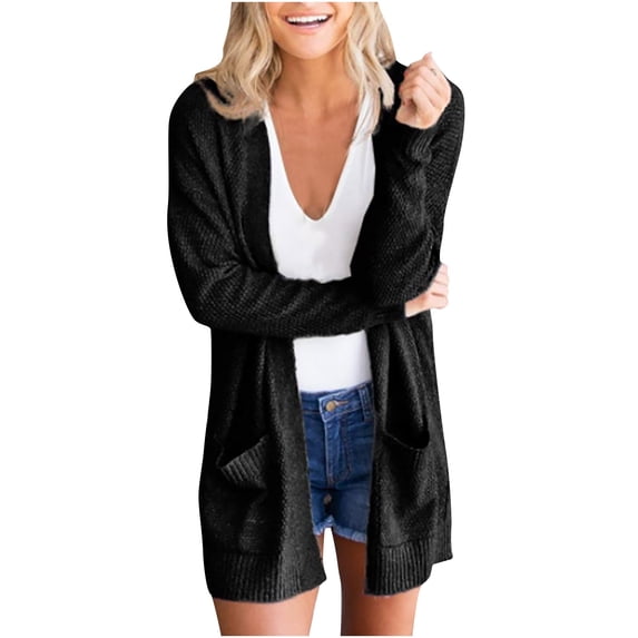 Sweater Cardigan for Women Long Sleeve Open Front Cable Knit Cardigan Solid Color Casual Comfy Fall Outwear with Pockets