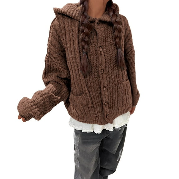 Sweater Cardigans for Women Button Down Hoodies Loose Cable Knitted Outerwear Long Sleeve Casual Jackets