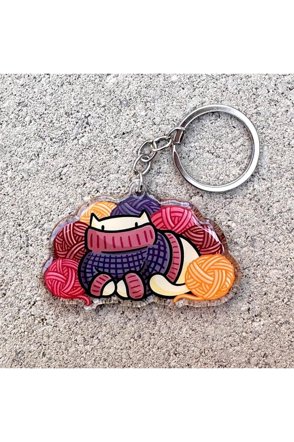 Sweater Cat Keychain | cute yarn keychain | knitting keychain | cat in a sweater keychain | yellow cat keychain | crochet keychain | crafts