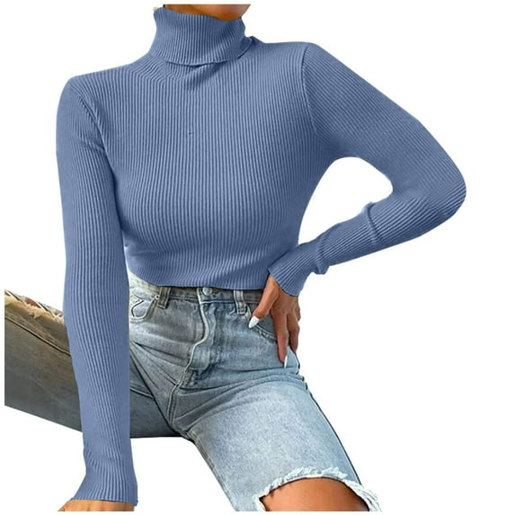 Sweater Fashion Women Solid Long Sleeve Pullove Turtleneck-Neck Casual Sweater Tops