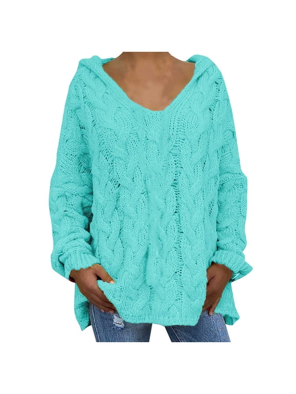 Sweater Women Fashion Loose Large Size Solid Color Hood Long Sleeves Sweater Tops