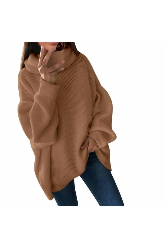 Sweater Women's Solid Color Turtleneck Knit Pile Collar Plus Size Loose Turtleneck Sweater