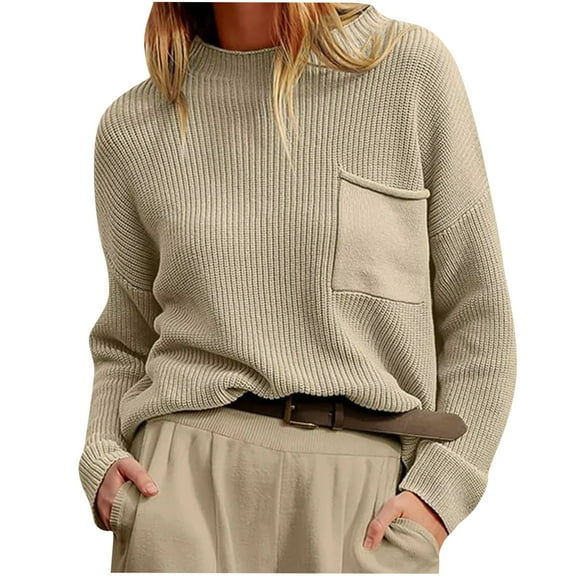 Sweater Clearance Women's Sweater Women's Round Neck Long Sleeve Pocket Knitted Shirt Lazy Style Sweater