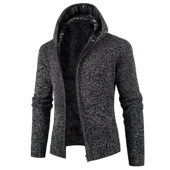 Sweater Coat For Men Fleece Thick Zip Up Hooded Knit Mens Warm Jackets,GY2,M