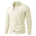 thumbnail image 1 of Sweater Coat For Men Ribbed Textured Knit Stand Collar Long Sleeve Mens Fall And Winter Clothing,Beige,2XL, 1 of 4