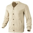 thumbnail image 1 of Sweater Coat For Men Solid Color Jacquard Button Up Knit V Neck Comfortable Mens Warm Sweaters,Khaki,S, 1 of 2