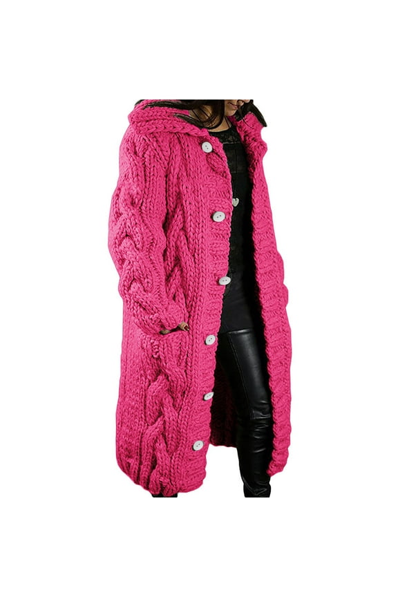 Sweater Coat for Women Usmixi Winter Plus Size Sweater Coat for Women Long Sleeve Casual Solid Soft Knit Cable Cardigan Overcoat Open Button Pocket Hooded Outerwear Jacket Holiday