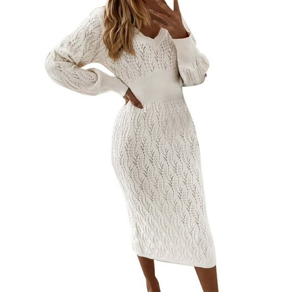 Sweater Dress For Women Autumn And Winter Warm Long Sleeved Knitted Length Dress Sweaters Pullovers