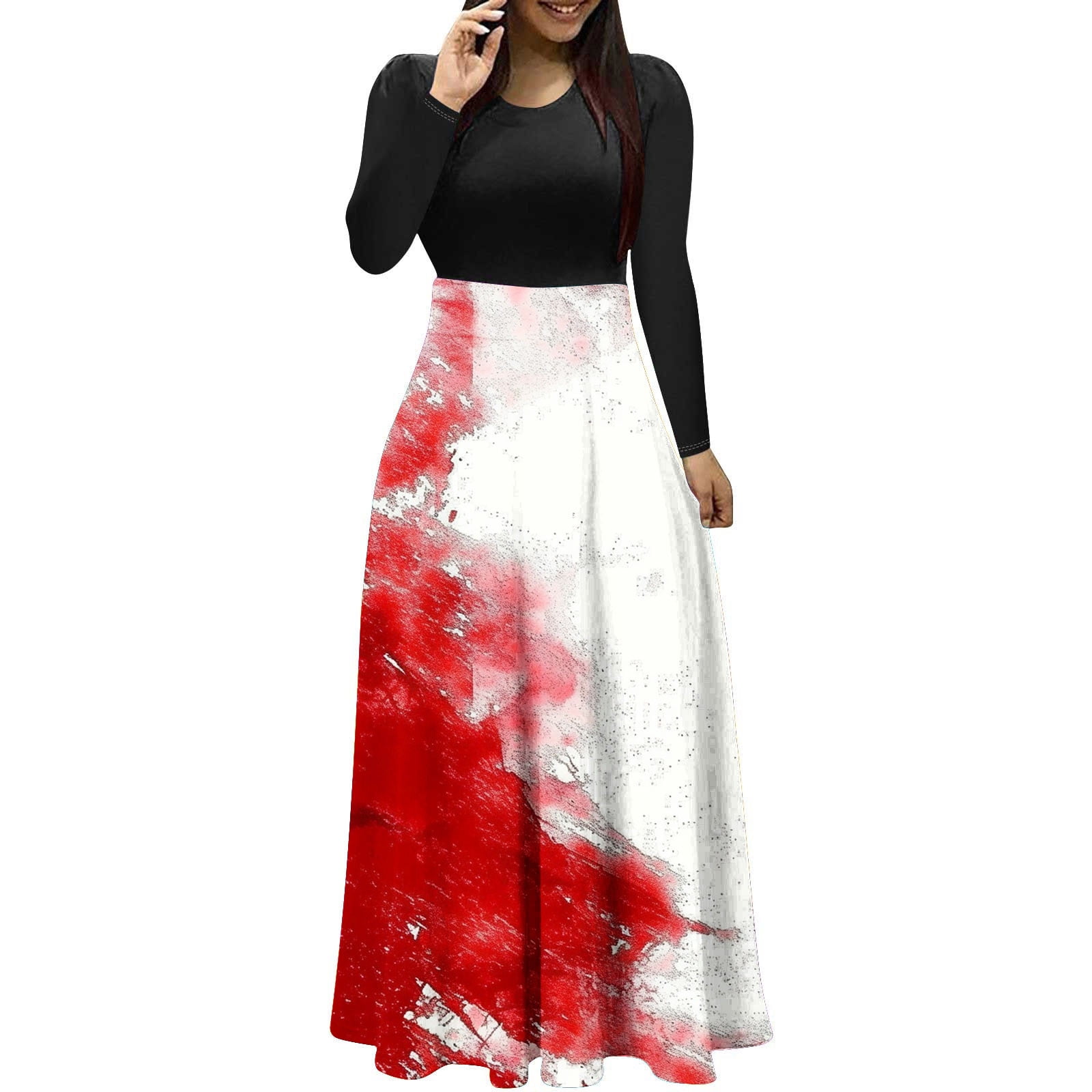 Sweater Dress Ladies Halloween Costume Print Maxi Dresses Long Sleeve