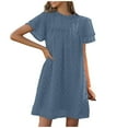 thumbnail image 1 of Sweater Dress, Smocked Casual Round Neck Loose Double Layer Short Sleeve Swiss Dot Lace Short Sundress Boho For Women 2025 Maternity Dress Ladies Denim Dress Maxi Cocktail (L, Blue) ZMTing, 1 of 5