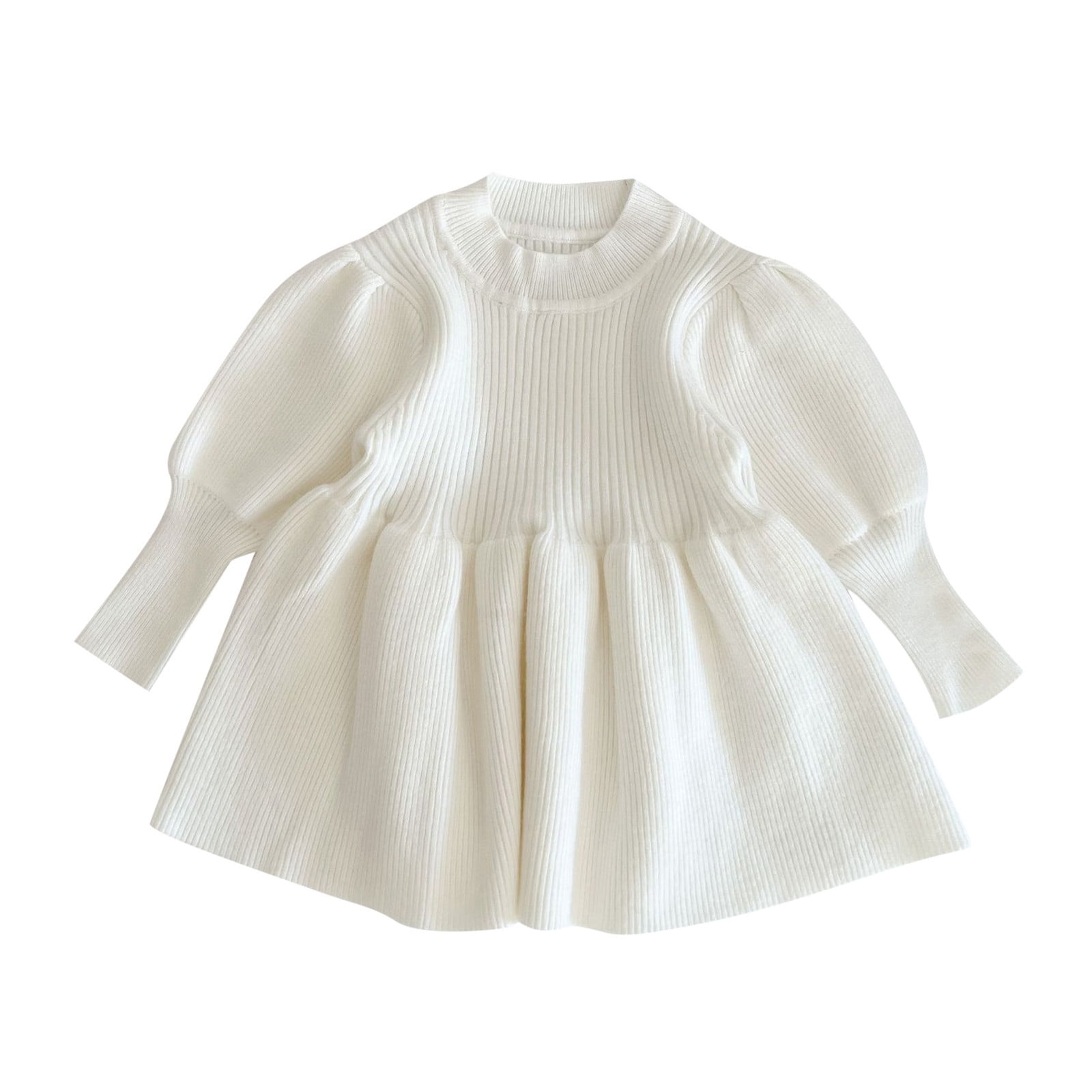 Sweater Dress,Toddler Girl Knit Sweater Dress Kids Long Sleeve Casual Birthday Party Dresses,Fall Sweater Dress,6-12 Months,Z01 White