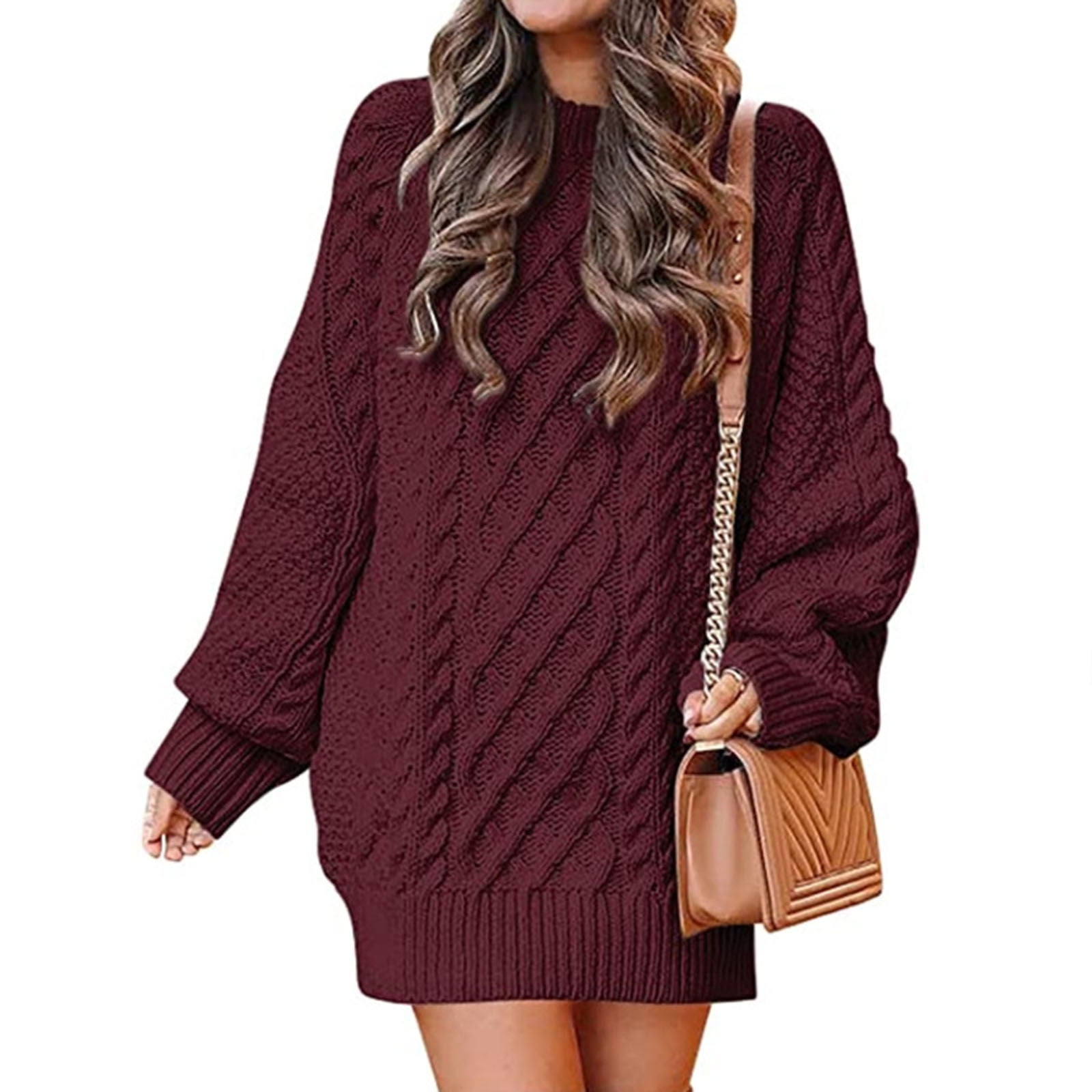 Sweater Dress for Women Knitted Sweater Dress Round Neck Long Sleeve ...