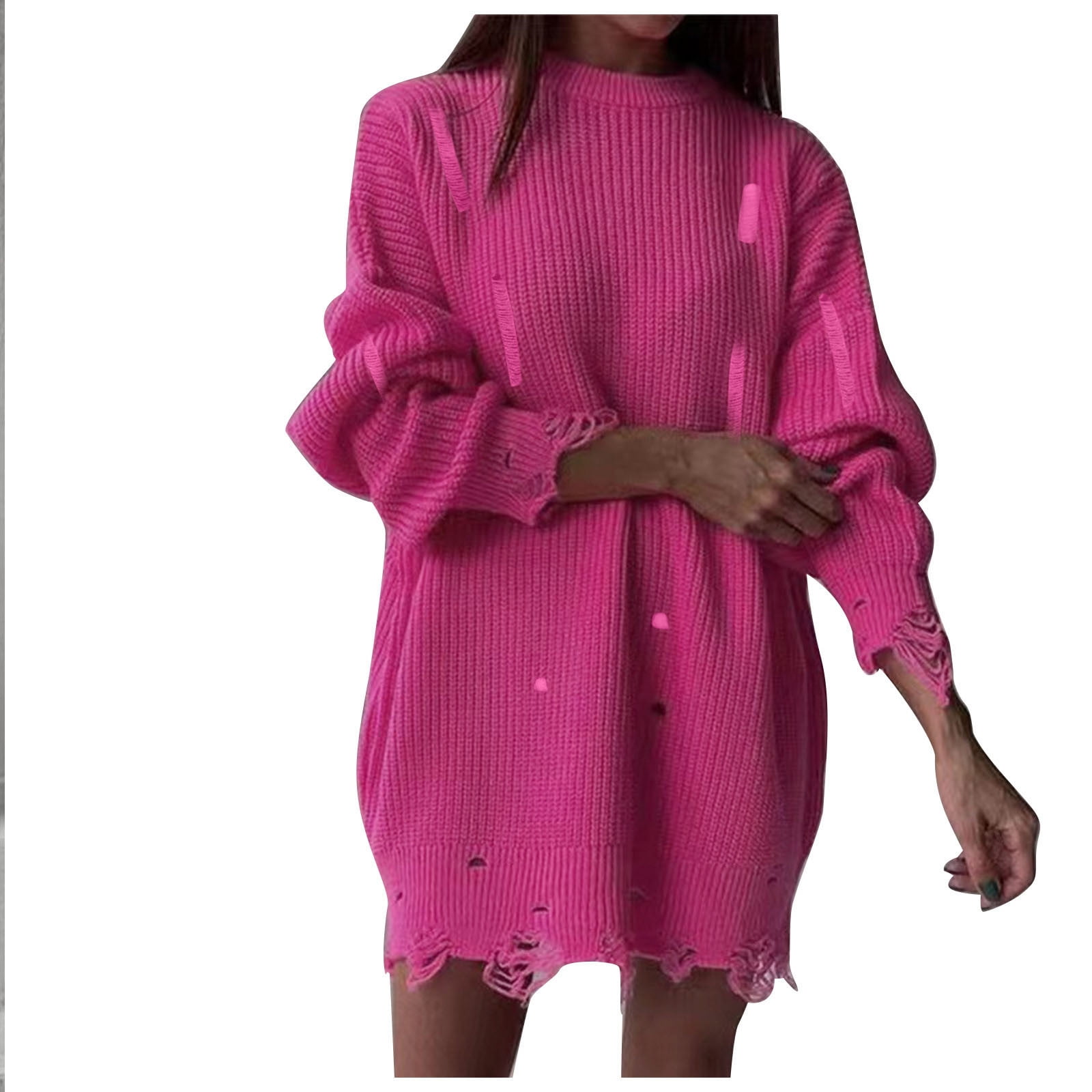 Trixy trendy broke holes Sweater Dress S / Hot pink Trixy trendy broke holes Sweater Dress S / Hot pink
