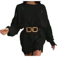 thumbnail image 1 of Sweater Dress for Women Distressed Long Sleeve Solid Cable Knit Pullover Dress Destroyed Hem Soft Mini Holiday Dress, 1 of 7