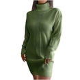 thumbnail image 1 of Sweater Dress for Women Lantern Long Sleeve Turtleneck Knit Dresses Solid Color Casual Comfy Pullover Sweater Dress, 1 of 7