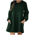 thumbnail image 1 of Sweater Dress for Women Long Sleeve Crewneck Knit Ribbed Short Dress Solid Color Casual Loose Fall Dress with Pockets, 1 of 6