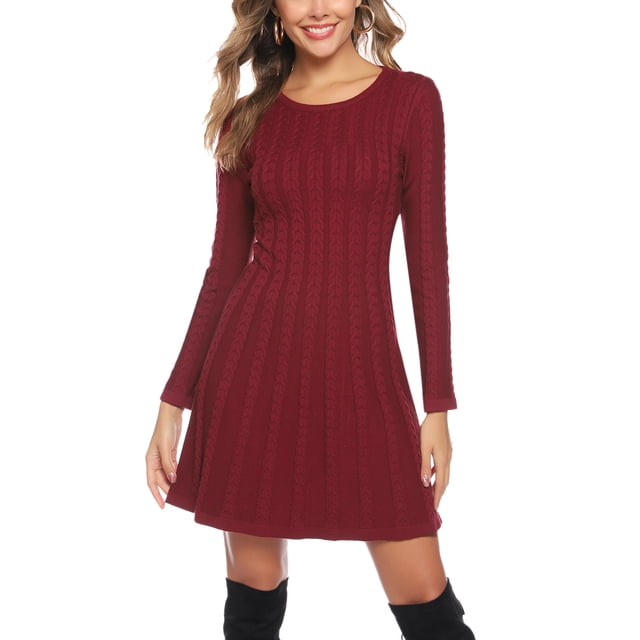 Sweater Dress for Women Slim Fit Long Sleeve Cable Knit Dresses, S2XL