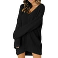 thumbnail image 1 of Sweater Dress for Women V Neck Long Sleeve Rib Knit Loose Fit Sweaters Black S, 1 of 5