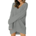 thumbnail image 1 of Sweater Dress for Women V Neck Long Sleeve Rib Knit Loose Fit Sweaters Grey M, 1 of 5