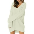 thumbnail image 1 of Sweater Dress for Women V Neck Long Sleeve Rib Knit Loose Fit Sweaters White XXL, 1 of 5
