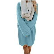 TLOOWY Sweater Dress for Women, Woman's Casual Solid Long Sleeve Dress Plus Size Turleneck Dresses Winter Warm Knit Dress