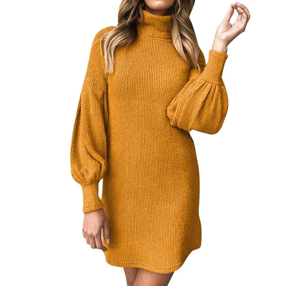 Sweater Dress for Women Women's Turtleneck Long Sleeve Jumper Solid Mini Sweater Dresses Long Sweaters for Women Orange XXL