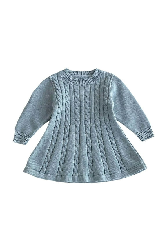Sweater Dresses Toddler Baby Girls Crewneck Long Sleeve Cotton Cable Knit Fall Casual Dress Light Blue 6 Months