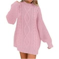 thumbnail image 1 of Sweater Dresses for Women 2023, Womens Loose Casual Crewneck Sweaters Long Sleeve Dough Twists Pure Color High Waist Bodycon Warp Wool Midi Dress Fall Sales Clearance, 1 of 4