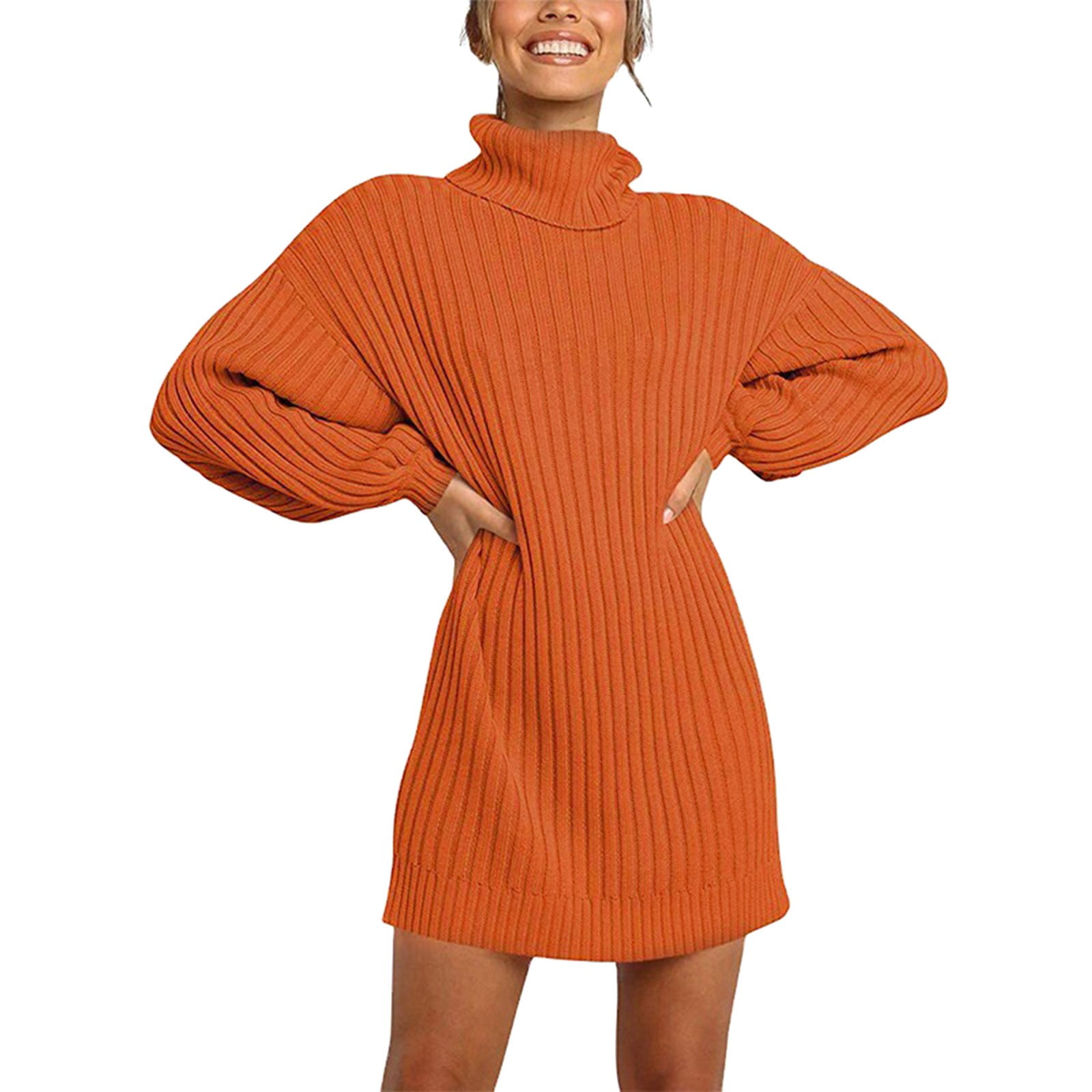 Sweater Dresses for Women with Sleeves Women Sweaters for Leggings Fashion  Women Solid Long Sleeve Sweater Dress Turtleneck Sweater Pullover Dress  Womens Sweaters for Winter 