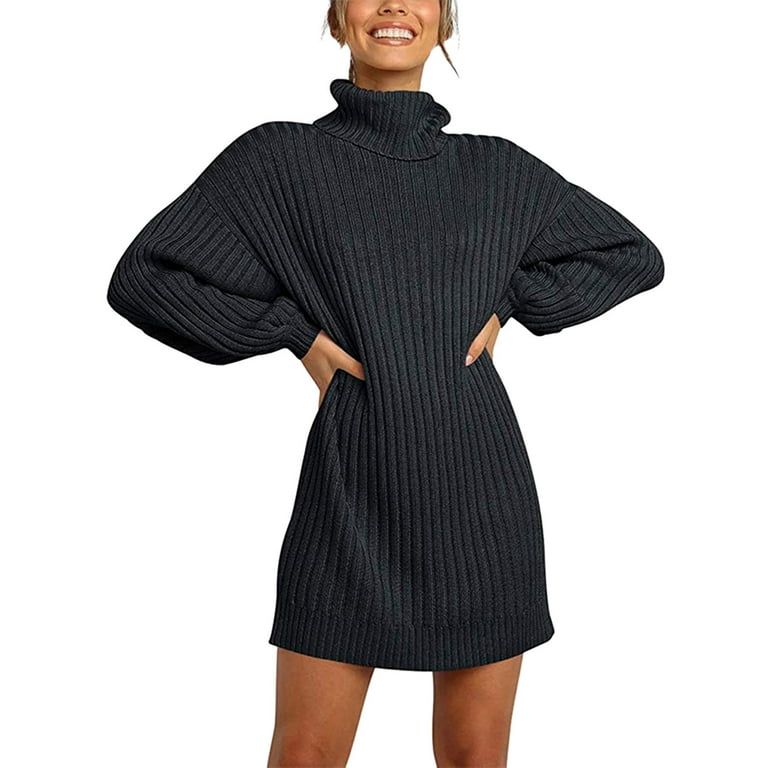 Sweater Dresses for Women with Sleeves Women Sweaters for Leggings Fashion  Women Solid Long Sleeve Sweater Dress Turtleneck Sweater Pullover Dress