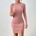 thumbnail image 1 of Sweater Dresses For Women Women's Sweater Dress Turtleneck Split Hem Sweater Dress Sweater Dresses Sweater Dresses for Juniors Dresses Woman Size Medium Womens Summer Wrap Dresses Wrap Dress Long, 1 of 5