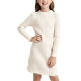thumbnail image 1 of Sweater Dresses for Girls Size 8-9 Long Sleeve Mock Neck Ribbed Knit Fall Soft Stretchy Midi Dress Beige, 1 of 5