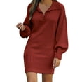 thumbnail image 1 of Sweater Dresses for Women 2024 Women's Long Sleeve Fashion Solid Medium Length Wool Knitted Sweater Dress Long Sweaters for Women Wine XL, 1 of 4