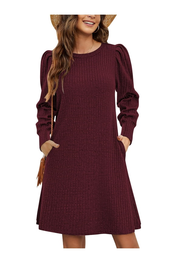 Sweater Dresses for Women 2025 Knit Dresses Long Sleeve Dress Casual Fall Winter Round Neck A Line Dress with Pockets