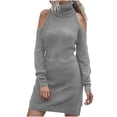 thumbnail image 1 of Sweater Dresses for Women Casual Solid Long Sleeve Womens Round Neck Tunic Tops Sweater Dress, 1 of 5