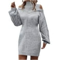 thumbnail image 1 of Sweater Dresses for Women Casual Turtleneck Cold Shoulder Long Sleeve Cable Knit Dress 2025 Fall Winter Mini Dress, 1 of 7