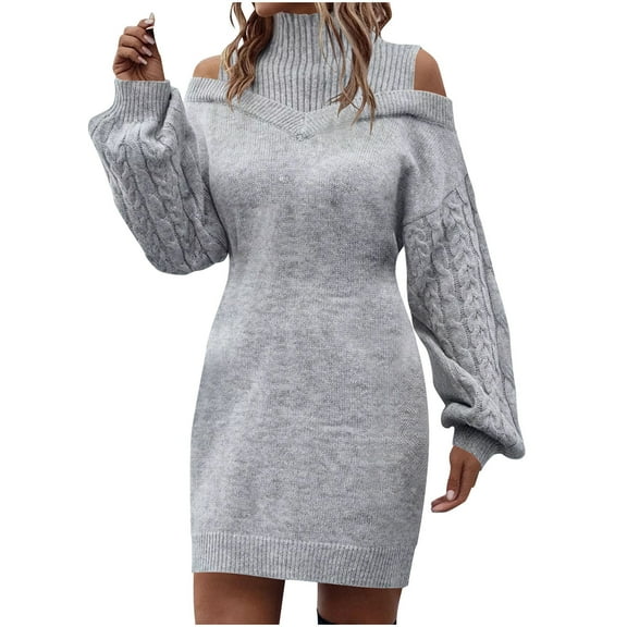 Sweater Dresses for Women Casual Turtleneck Cold Shoulder Long Sleeve Cable Knit Dress 2025 Fall Winter Mini Dress