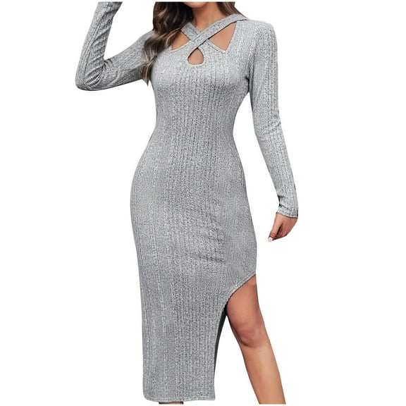 Sweater Dresses for Women Crewneck Pullover Fall Sweater Long Sleeved Shirt With Hip Opening Knitted Sweaters Dresses