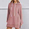 thumbnail image 1 of Sweater Dresses for Women,Womens Solid Color Hooded Raglan Sleeve Top Long Sleeve Drawstring Pocket Soft Breathable Casual Everyday Sweatshirt Pink L, 1 of 6