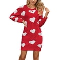 thumbnail image 1 of Valentines Day Sweater Dresses for Women Wrap Hip Slim Fit Cute Heart Sweaters Crew Neck Mid-Length Dress Shermie, 1 of 6