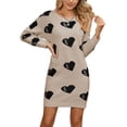 thumbnail image 1 of Sweater Dresses for Women Wrap Hip Slim Fit Pullover Sweaters Cute Heart Print Crew Neck Sweaters Shermie, 1 of 6