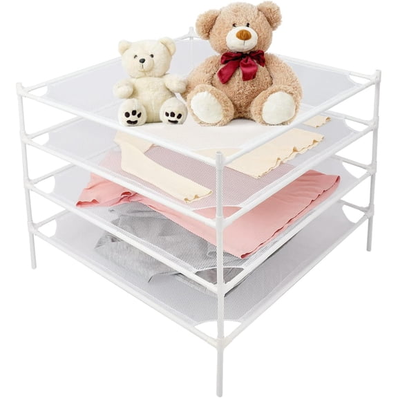 Sweater Drying Rack, 4-Pack Stackable Mesh Clothes Drying Rack, Laundry Drying Rack for Sweaters, Socks, Toys, White