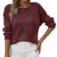thumbnail image 1 of Sweater For Women Fall Hollow Glitter Sequin Knitted Long Sleeve Crewneck Warm Sweaters Wine, 1 of 4