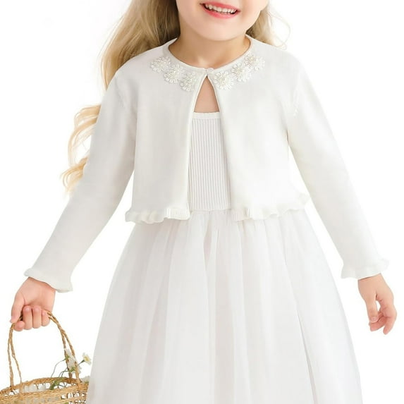 Sweater Girls Cardigan Toddler Girls Cardigan Sweater Bolero Shrug Baby Kids Knit Long Sleeve Crop Tops Button Closure Jacket White 5-6 Years